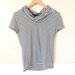 Ann Taylor Gray & Navy Striped Cowl Neck Tee M